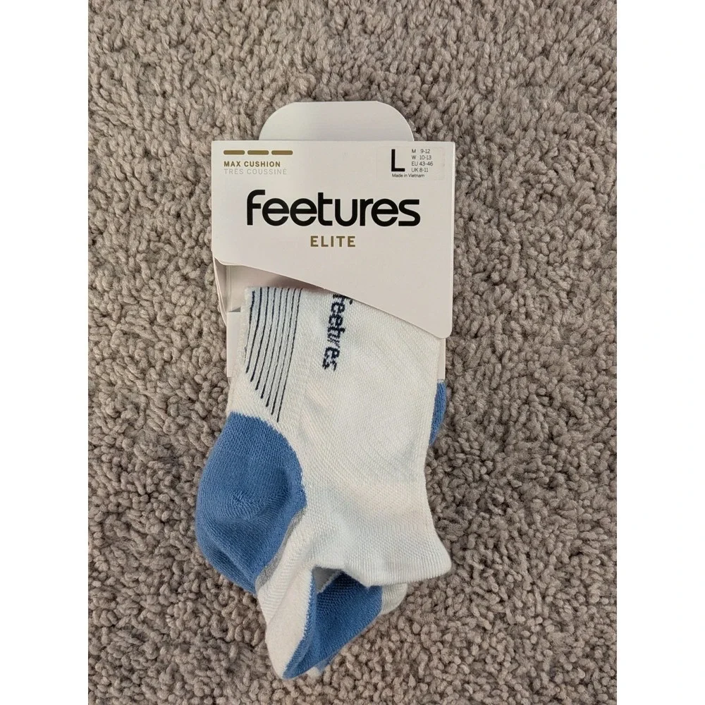 NWT Feetures Elite Socks Unisex Large Max Custion White Tide No Show Tab